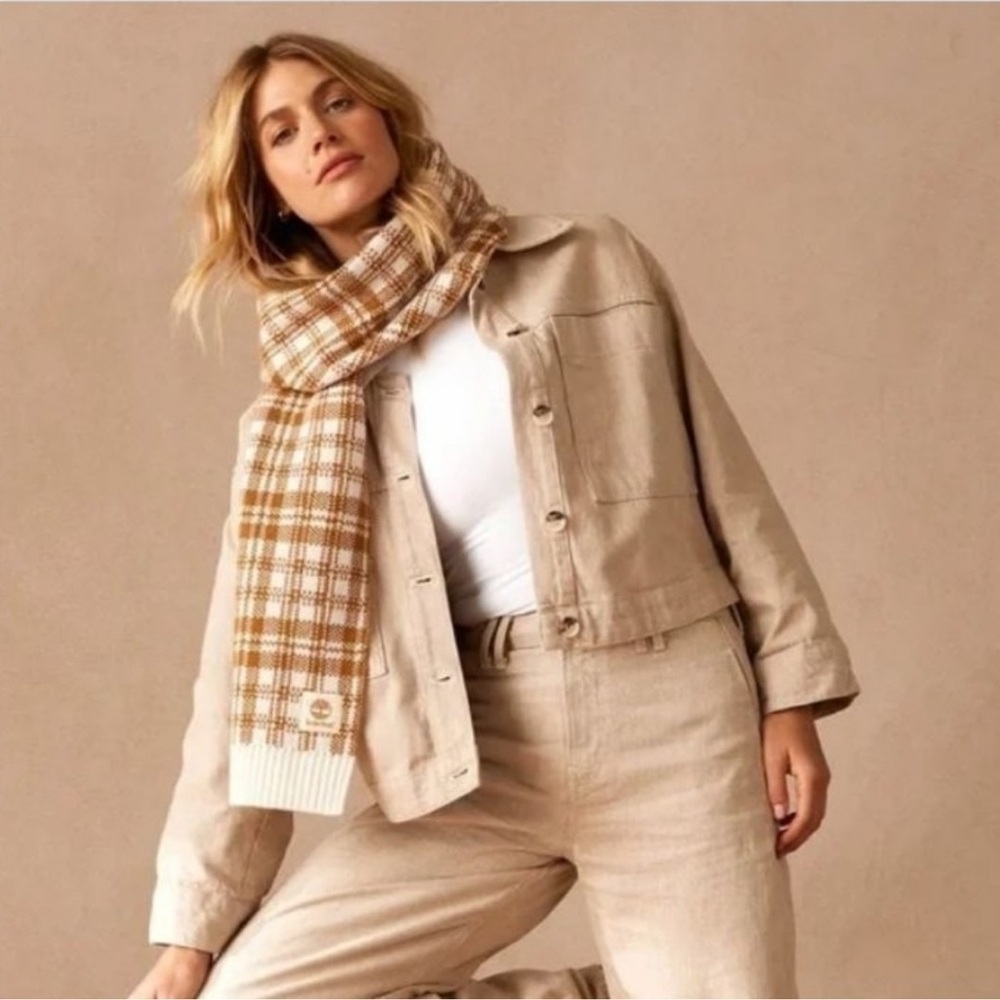 Timberland Plaid Scarf in Brown and Cream